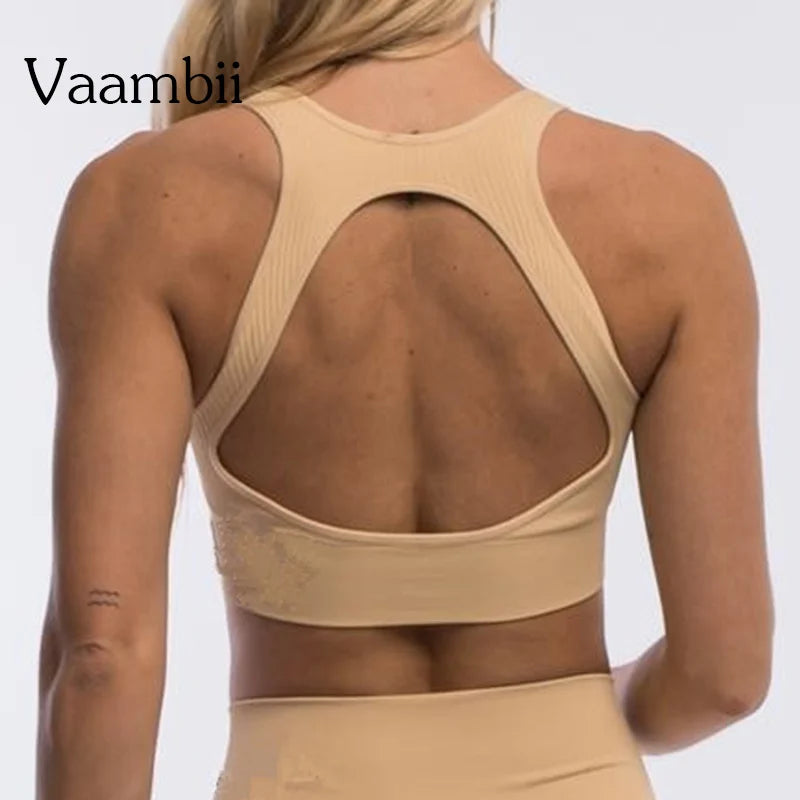 Seamless Backless Sports Bra – Padded Yoga Top