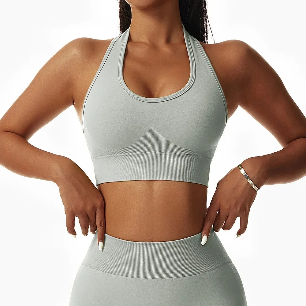 Neck Hanging Yoga Set - Sports Bra & High Waist Shorts