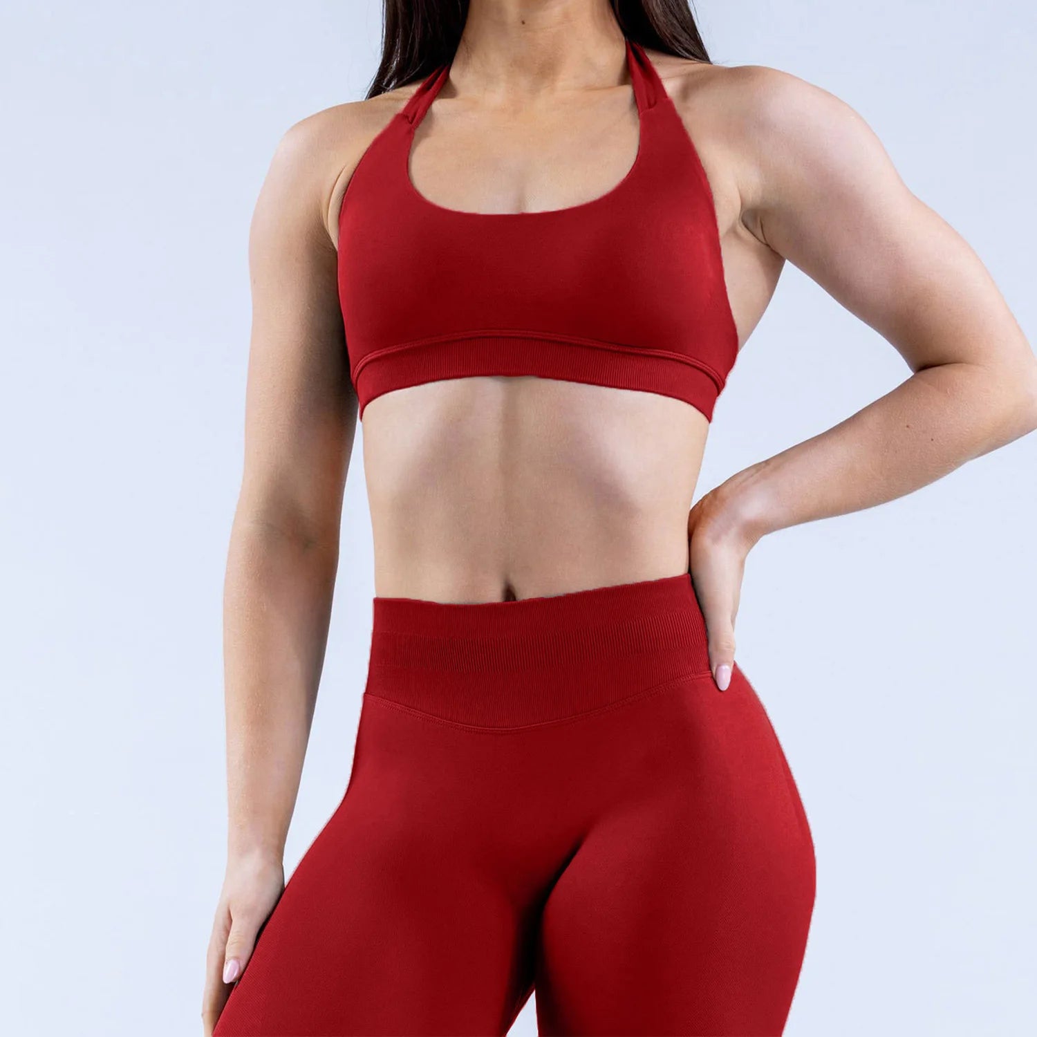 Seamless Halter Sports Bra – Open Back Crop Top