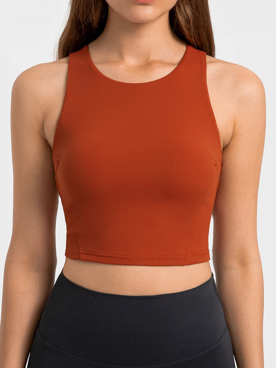 Women's High Neck Crop Sports Tank – Built-in Bra
