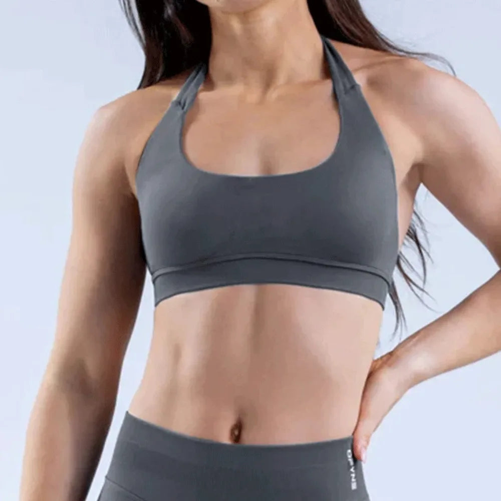 Seamless Halter Sports Bra – Open Back Crop Top