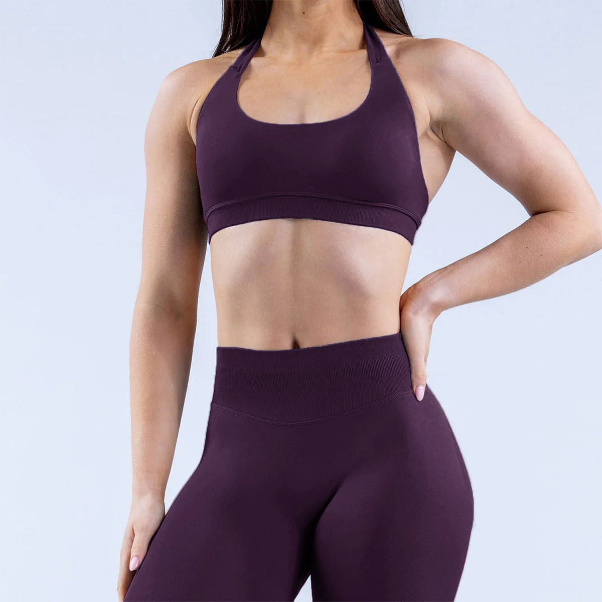 Seamless Halter Sports Bra – Open Back Crop Top