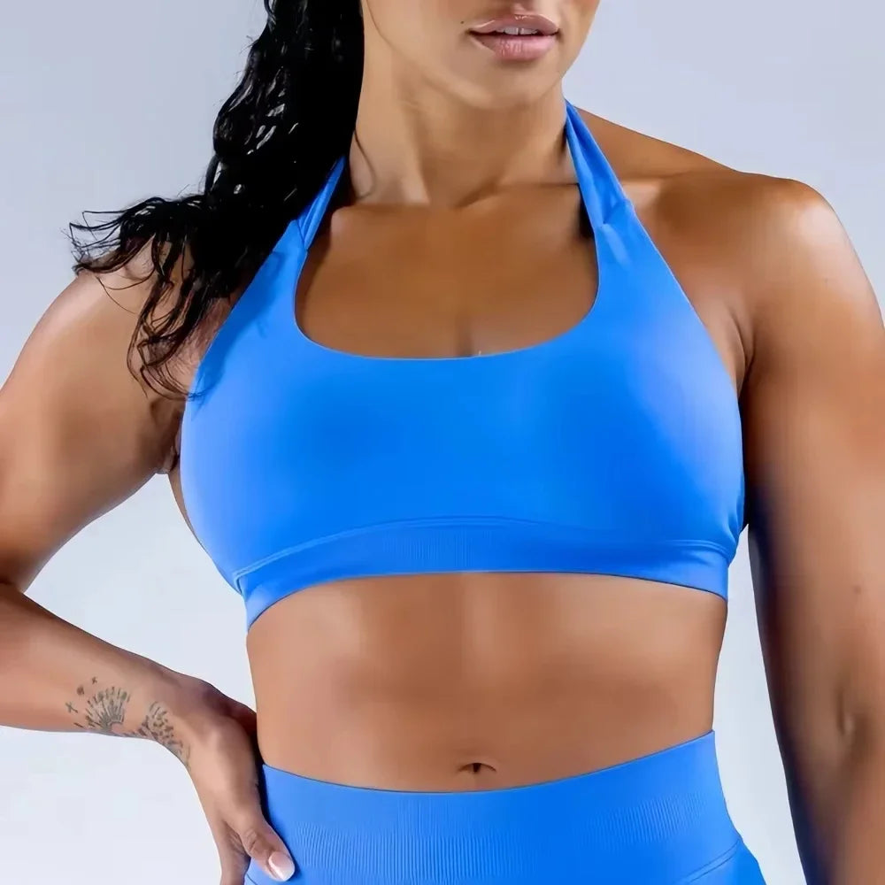 Seamless Halter Sports Bra – Open Back Yoga Top