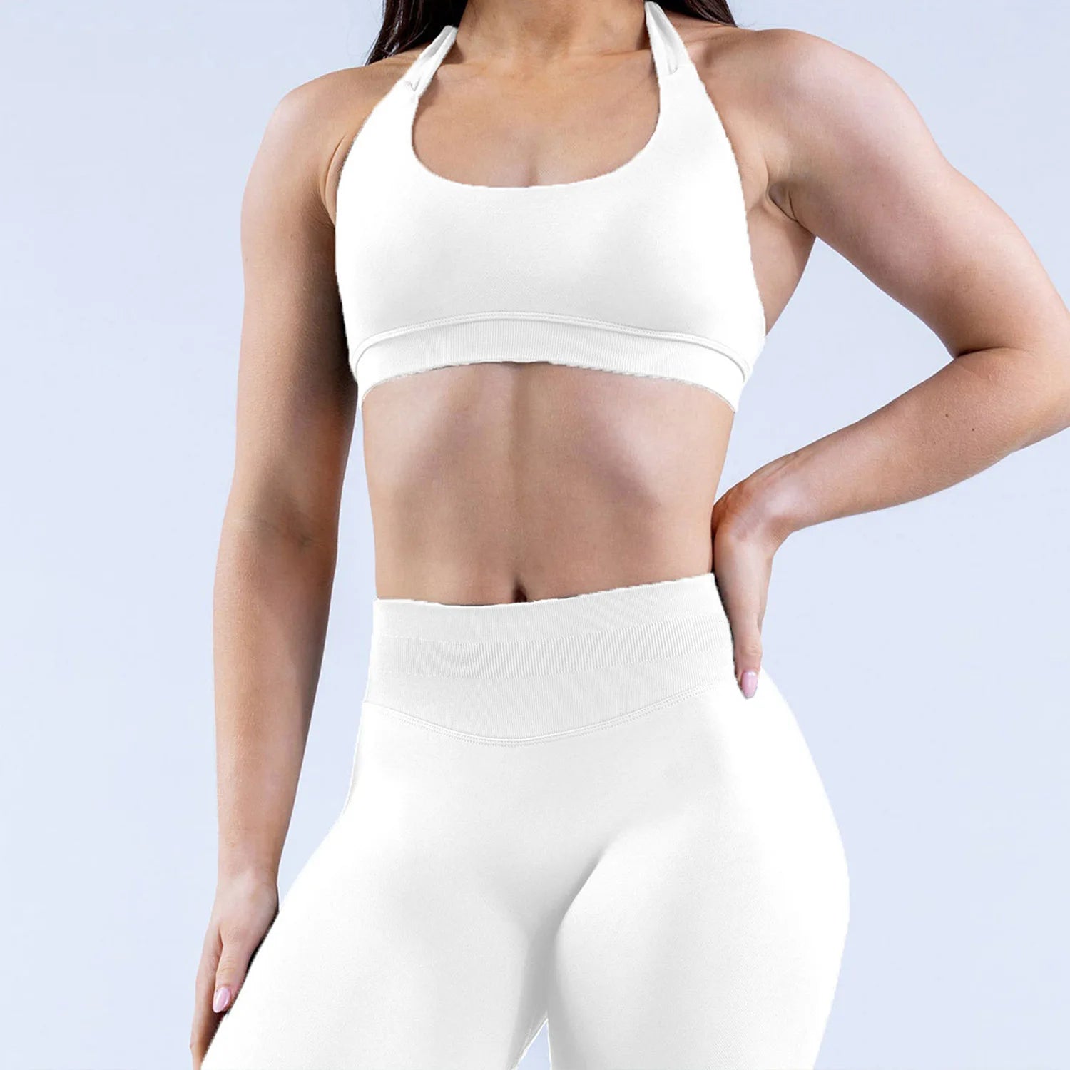 Seamless Halter Sports Bra – Open Back Crop Top