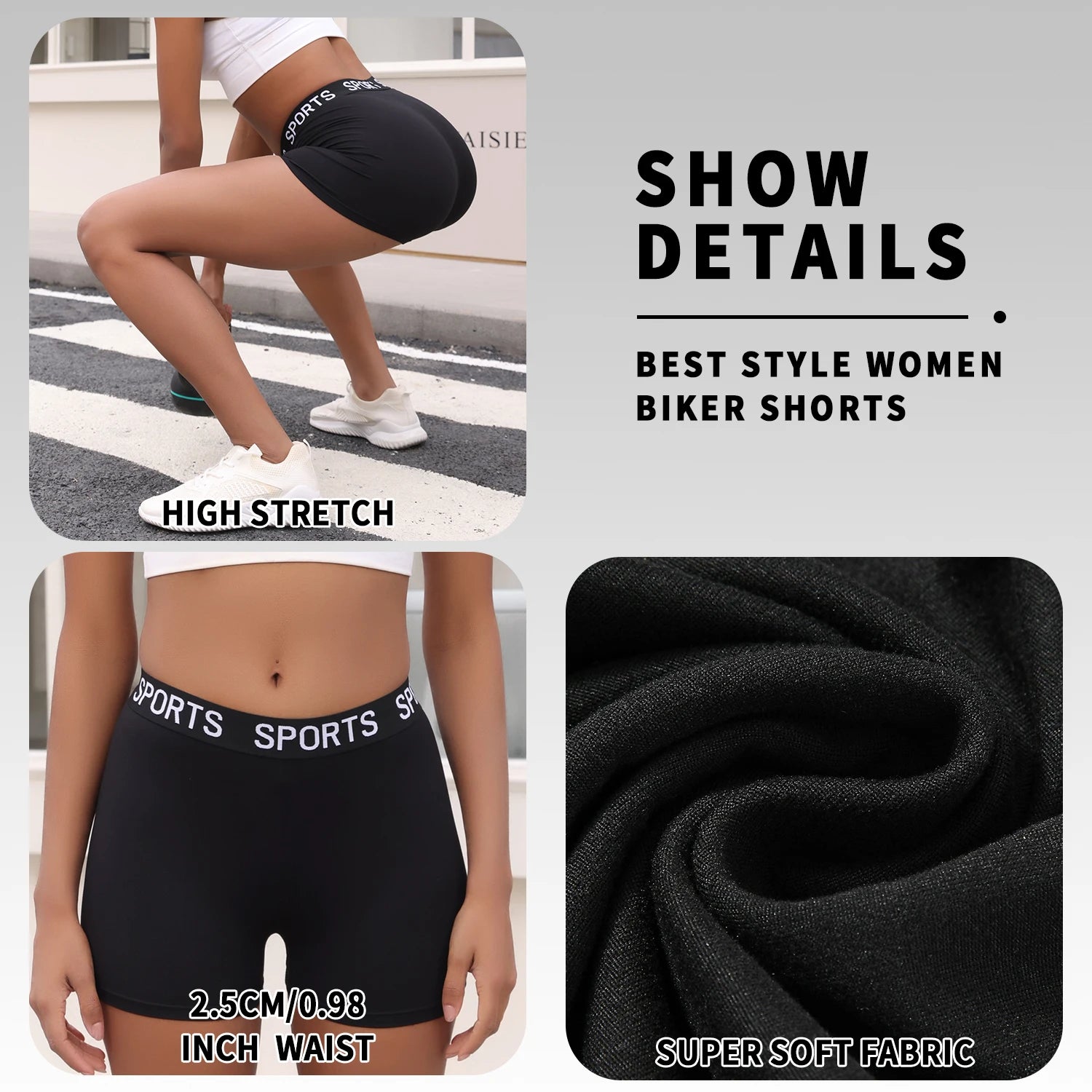 3-Pack Super Soft Letter Waist Biker Shorts