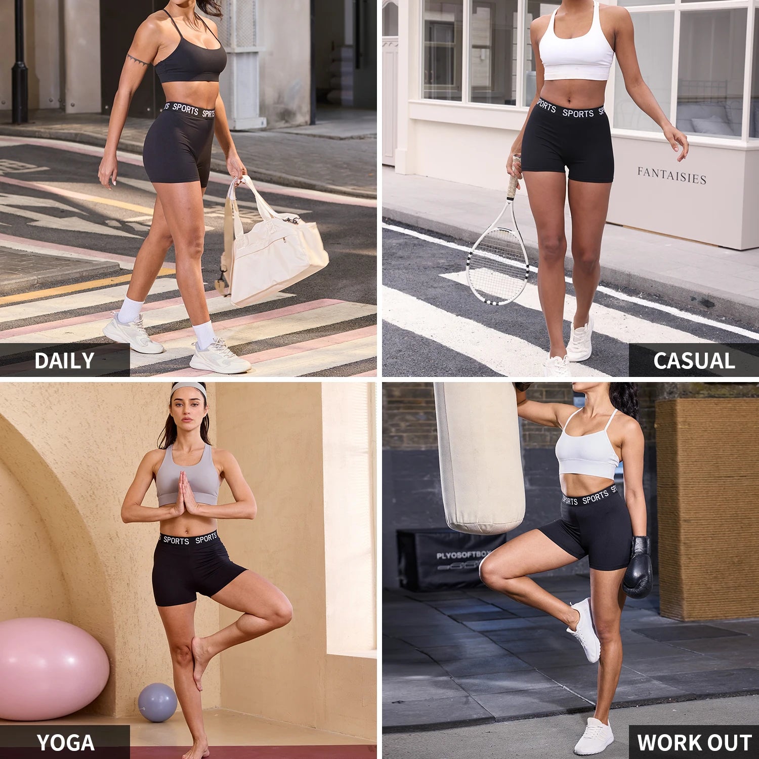 3-Pack Super Soft Letter Waist Biker Shorts