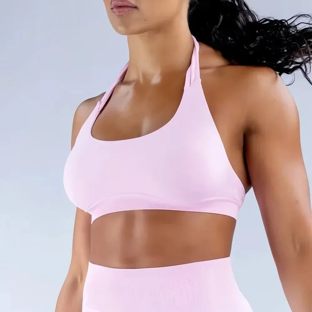 Seamless Halter Sports Bra – Open Back Yoga Top