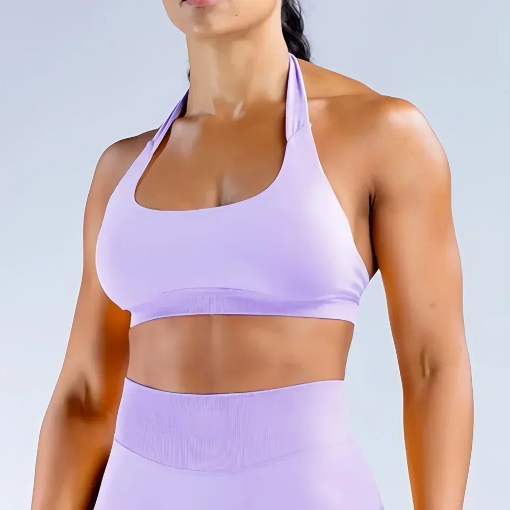 Seamless Halter Sports Bra – Open Back Yoga Top