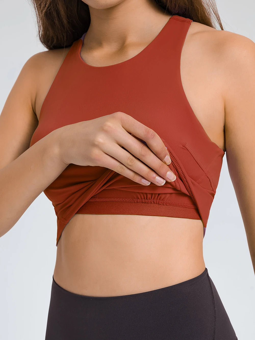 Women's High Neck Crop Sports Tank – Built-in Bra