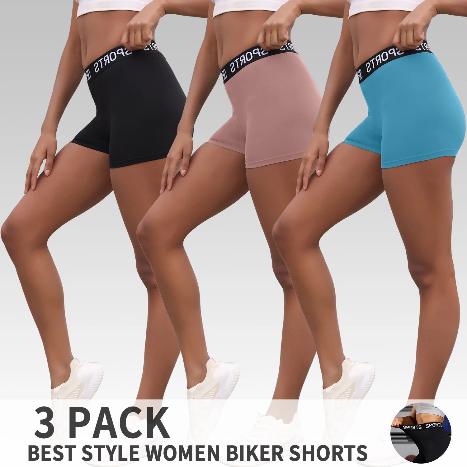 3-Pack Super Soft Letter Waist Biker Shorts