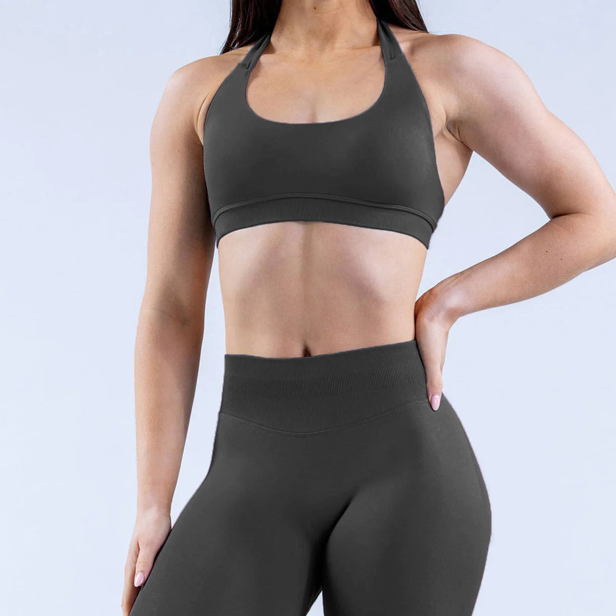 Seamless Halter Sports Bra – Open Back Crop Top
