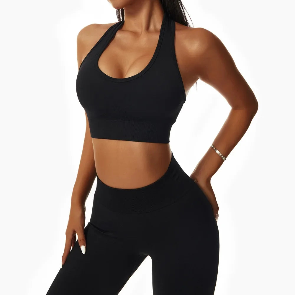 Neck Hanging Yoga Set - Sports Bra & High Waist Shorts