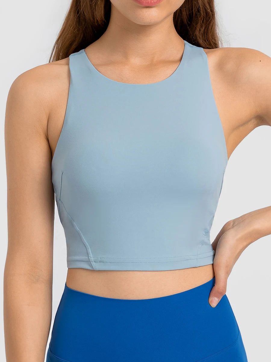Women's High Neck Crop Sports Tank – Built-in Bra