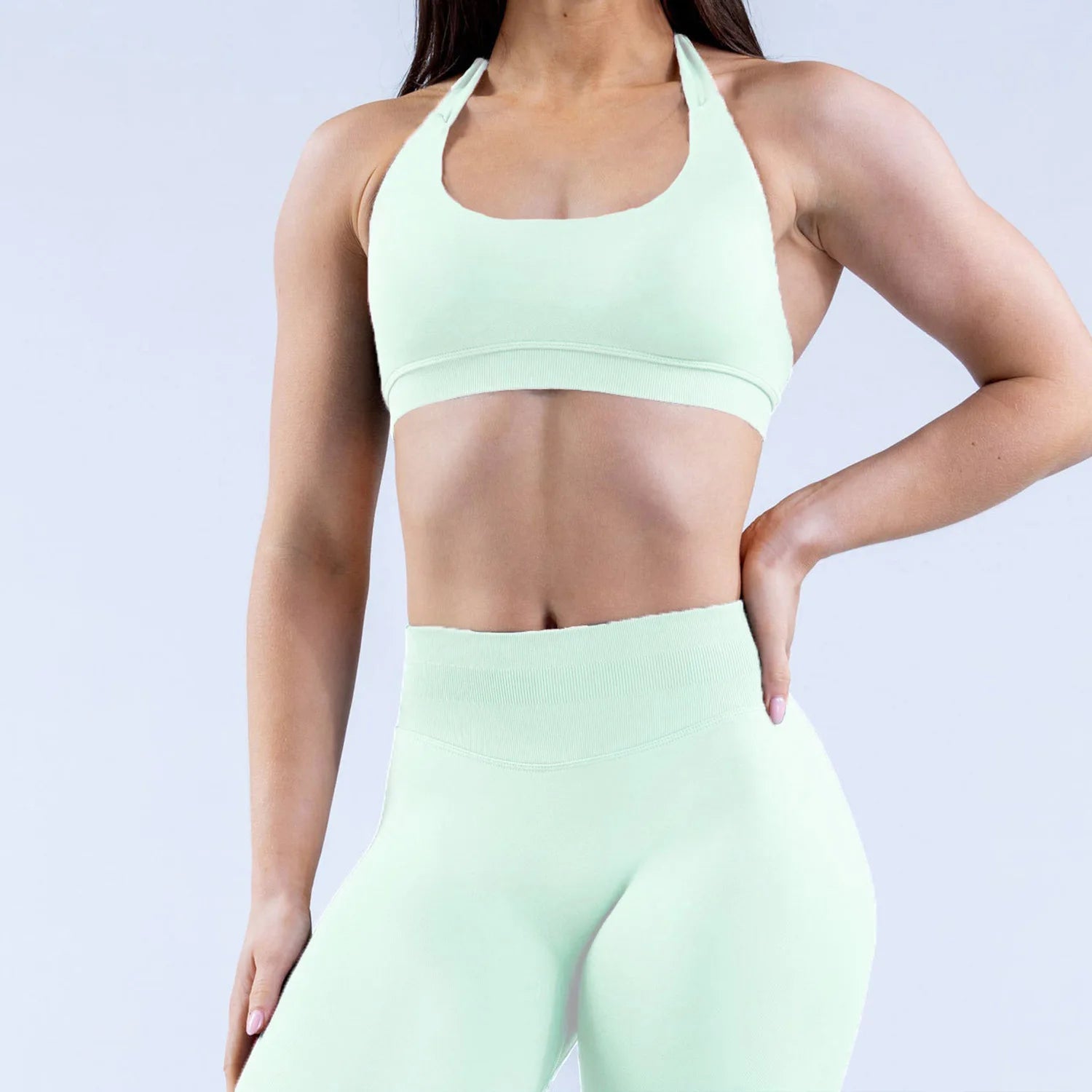 Seamless Halter Sports Bra – Open Back Crop Top