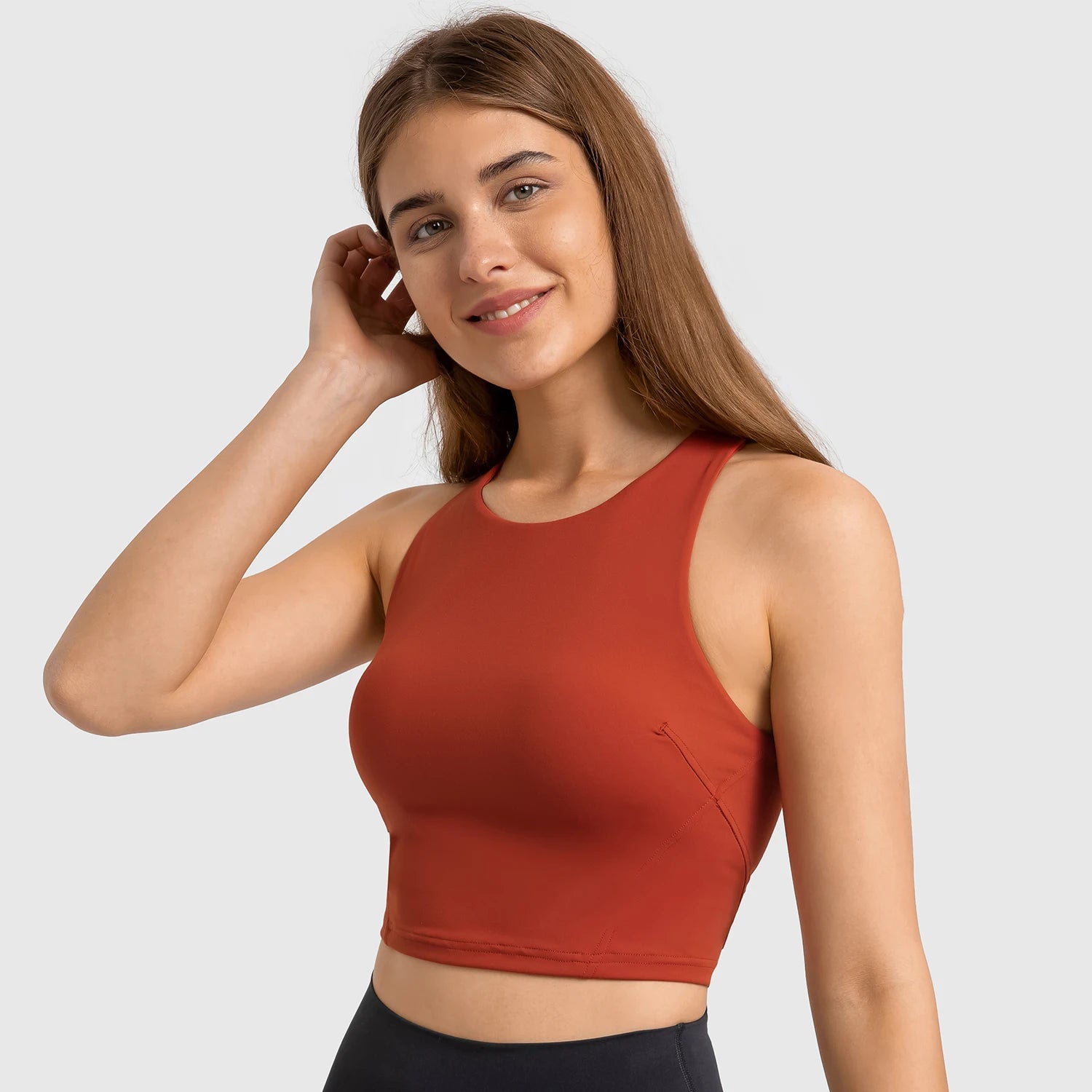 Women's High Neck Crop Sports Tank – Built-in Bra