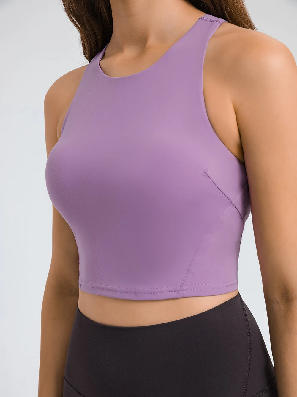 Women's High Neck Crop Sports Tank – Built-in Bra