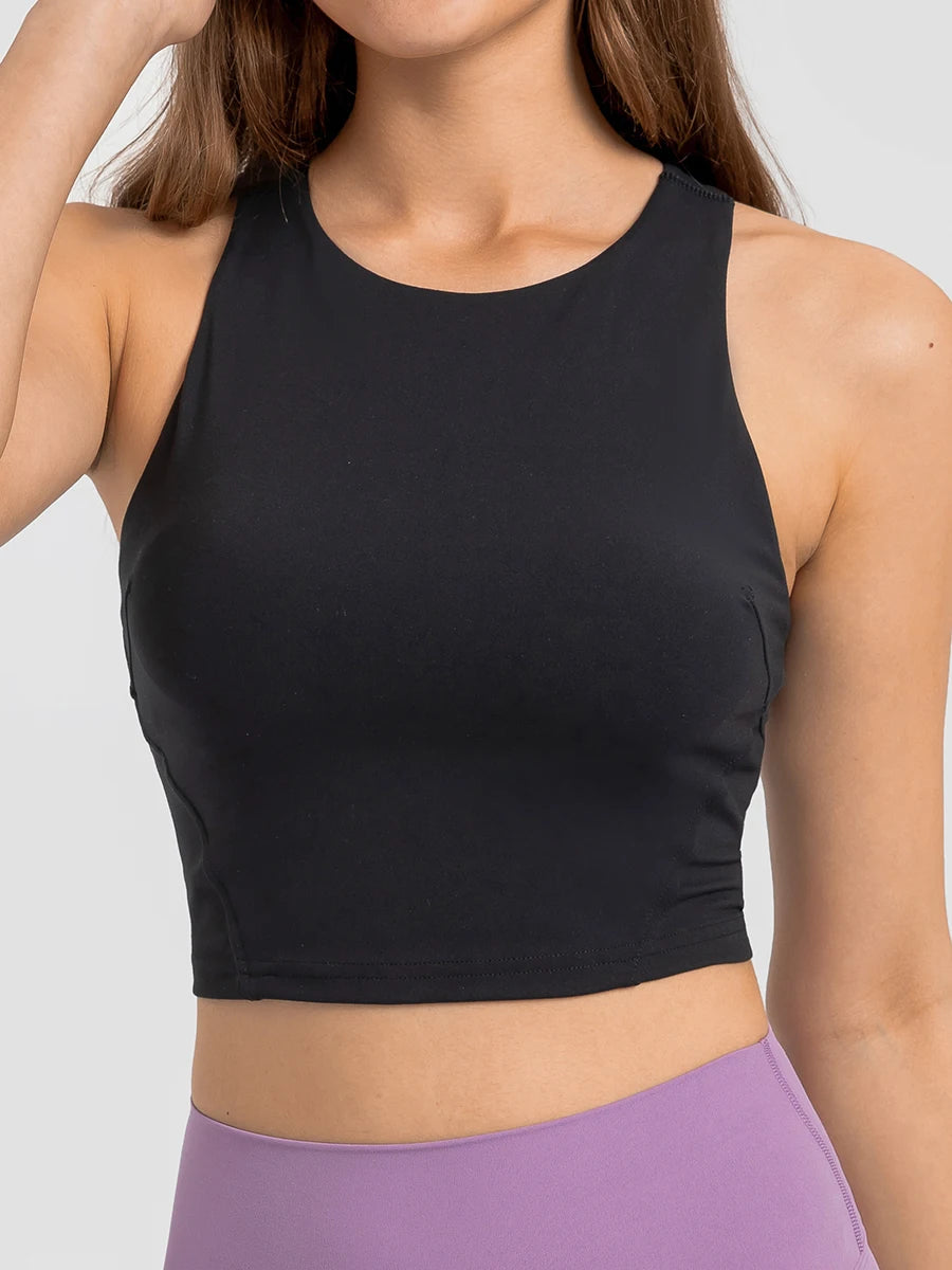 Women's High Neck Crop Sports Tank – Built-in Bra