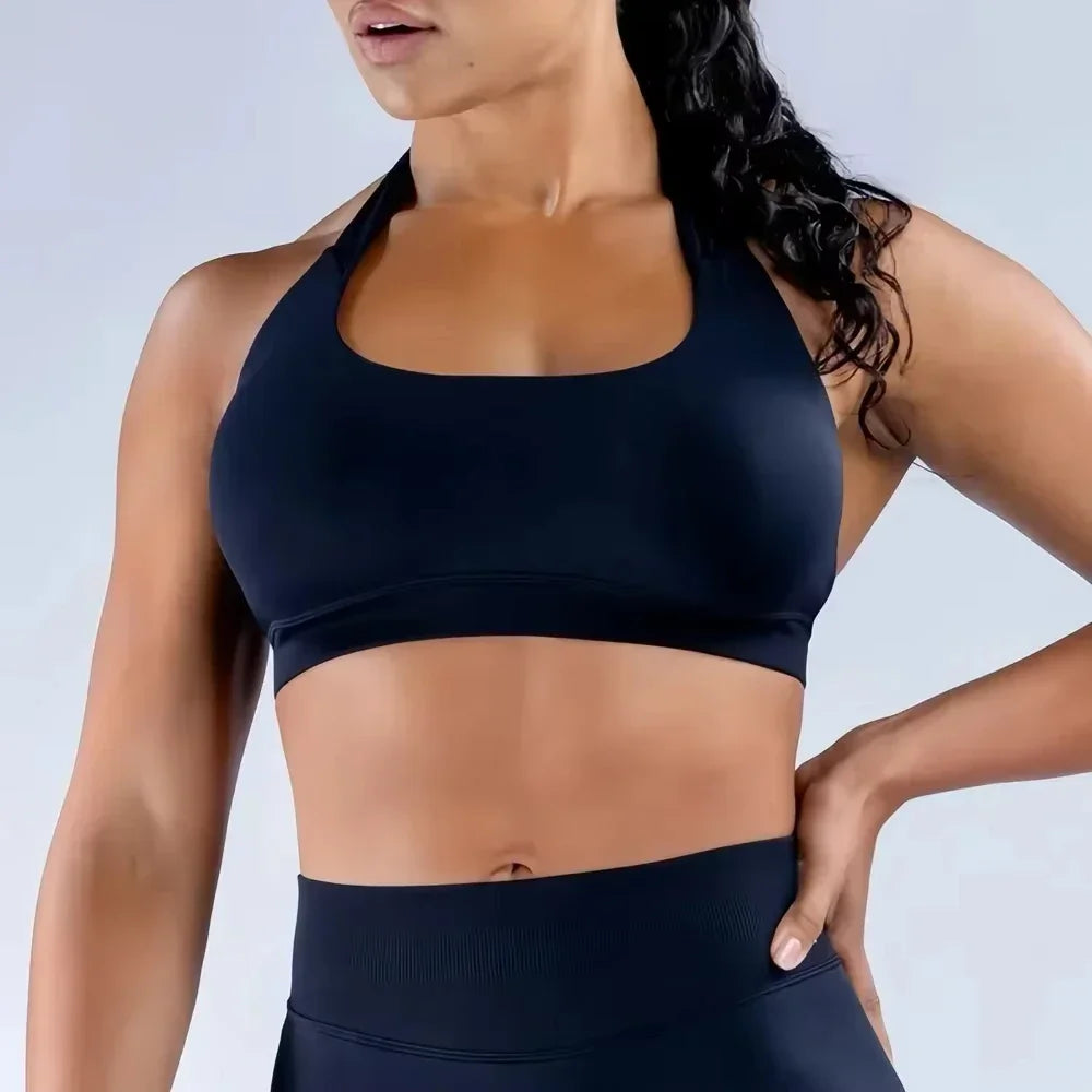 Seamless Halter Sports Bra – Open Back Yoga Top