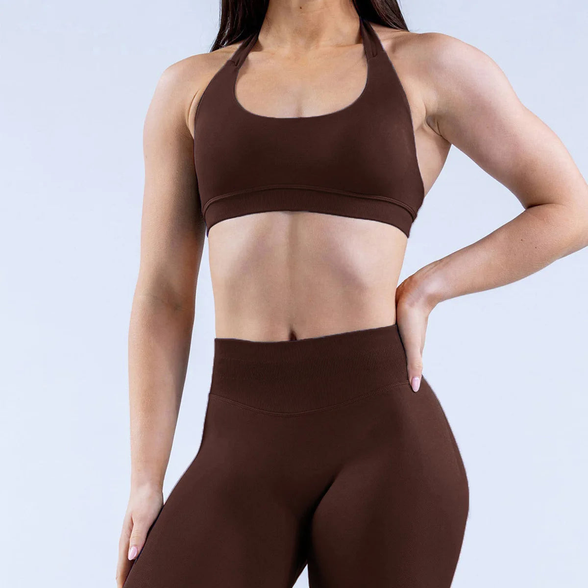 Seamless Halter Sports Bra – Open Back Crop Top