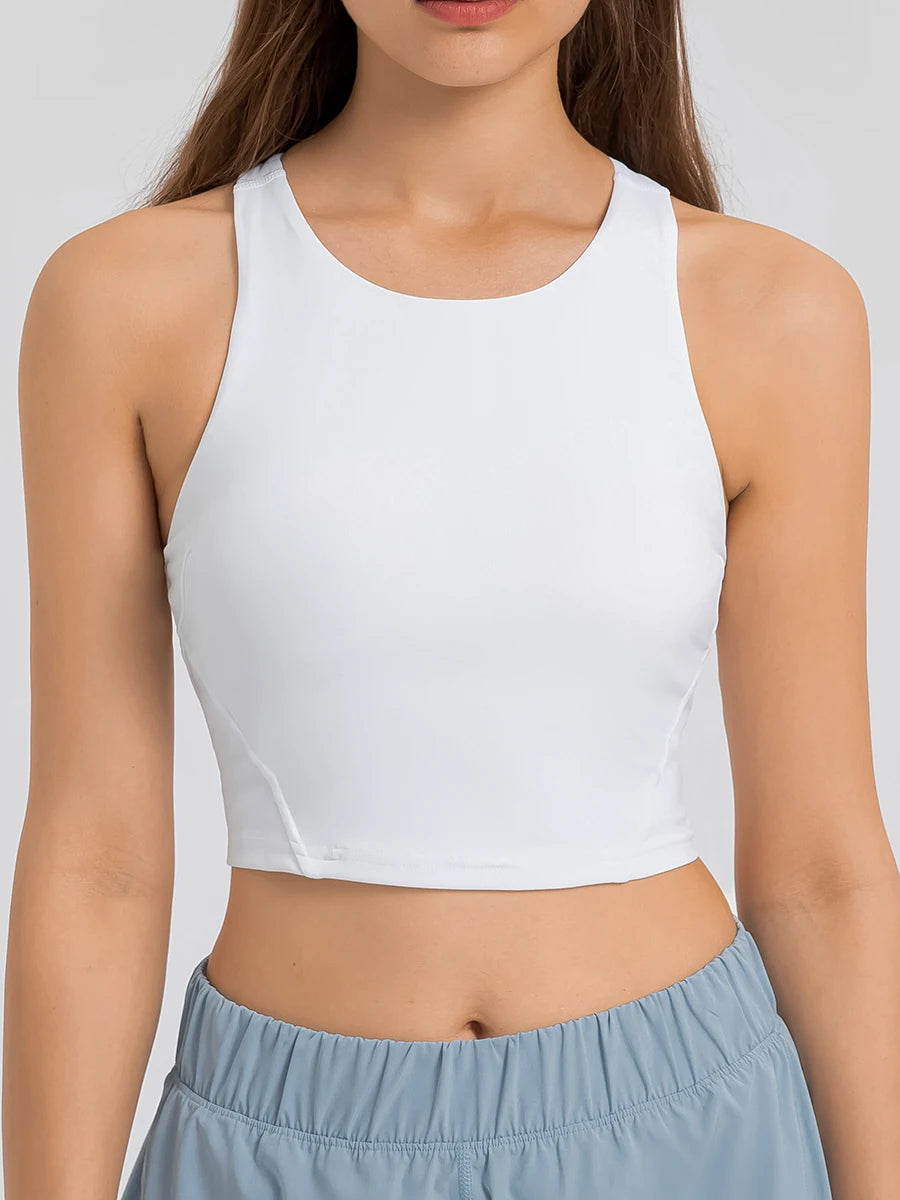 Women's High Neck Crop Sports Tank – Built-in Bra