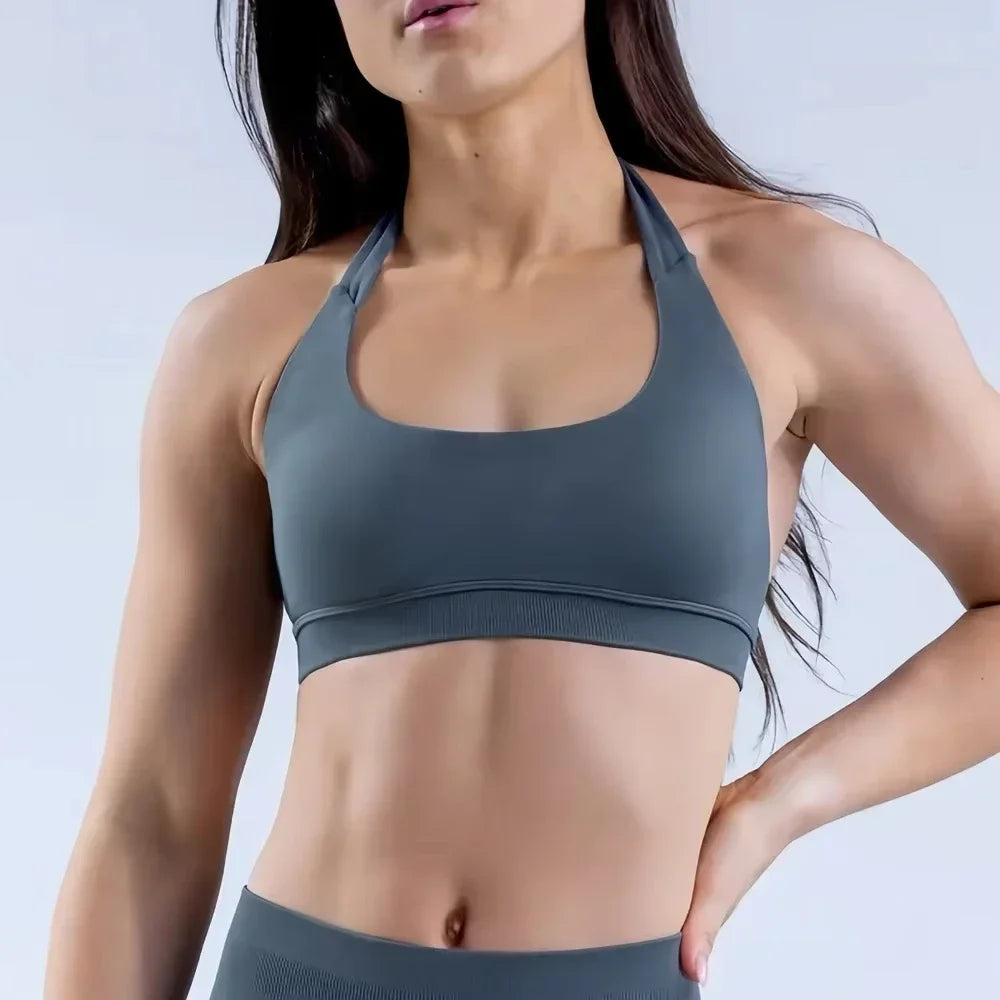 Seamless Halter Sports Bra – Open Back Yoga Top