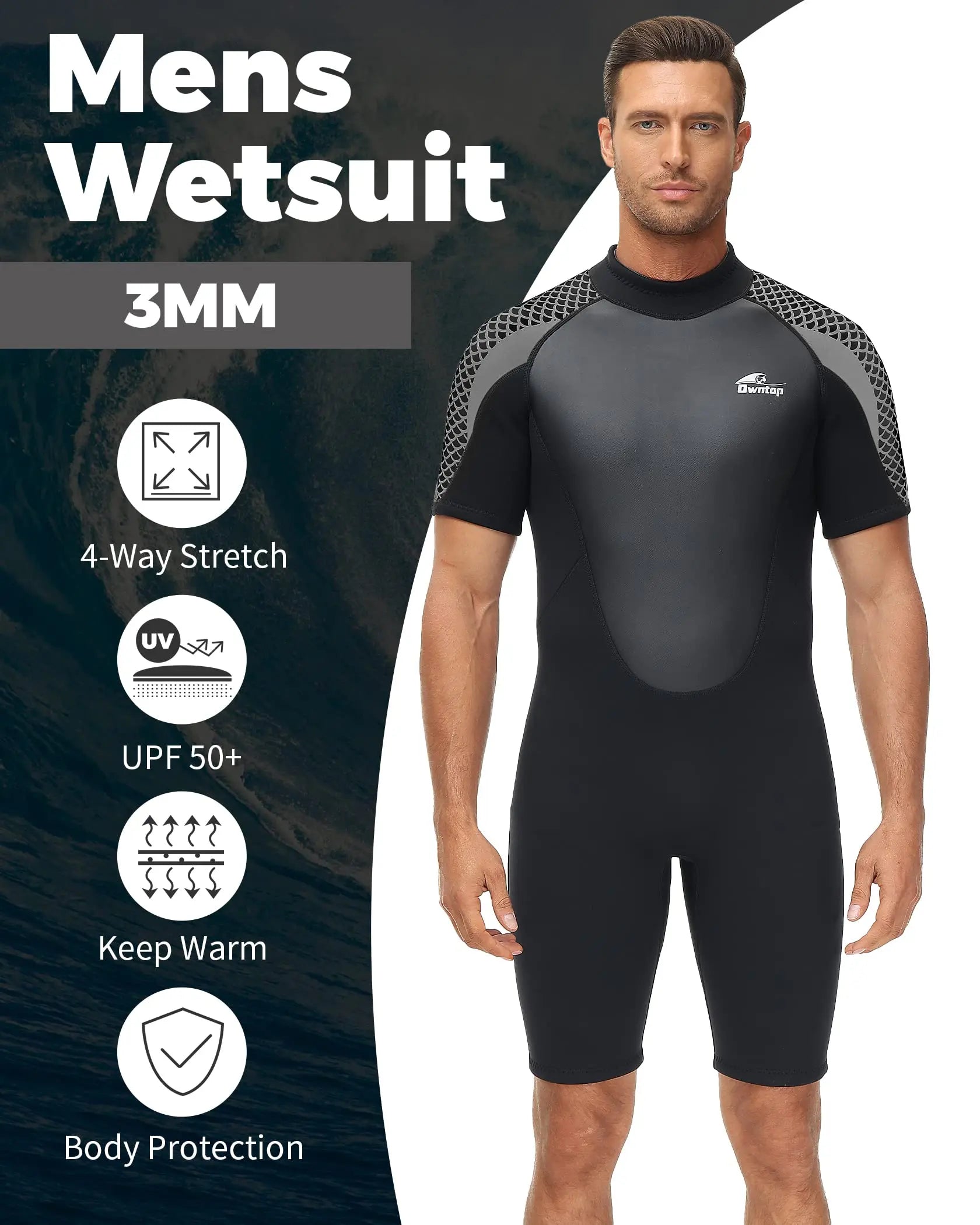 Men's 3mm Neoprene Shorty Wetsuit for Water Sports