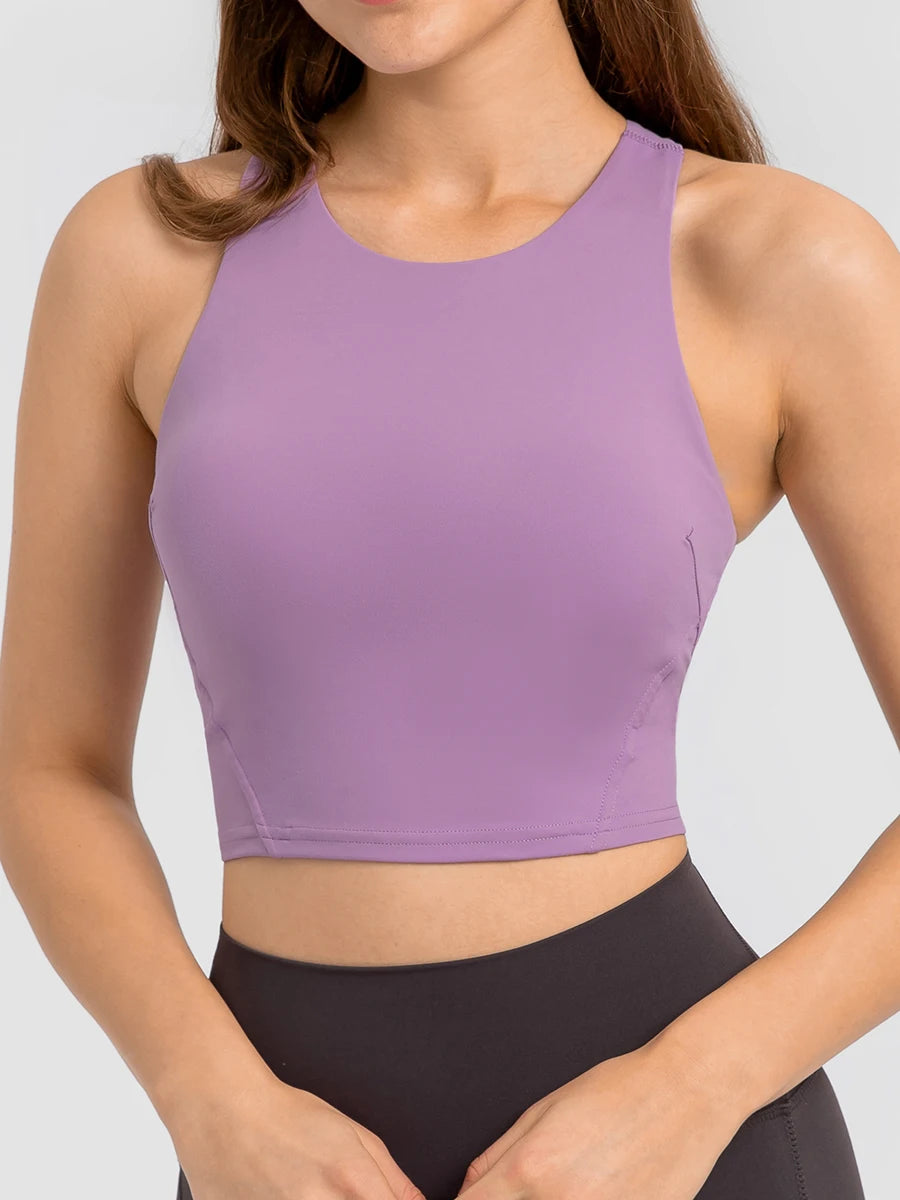 Women's High Neck Crop Sports Tank – Built-in Bra