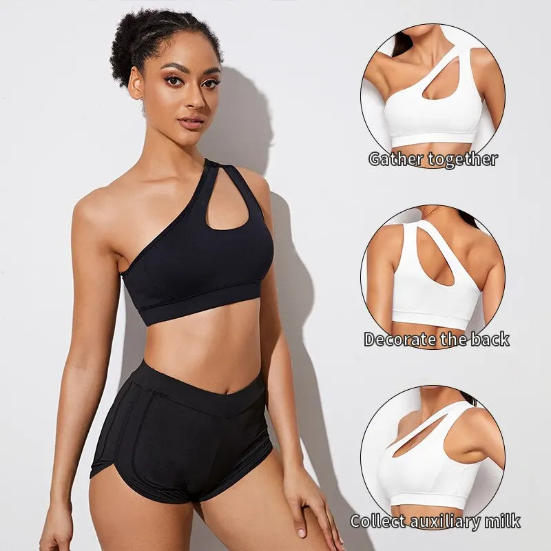 One Shoulder Push Up Yoga Bra