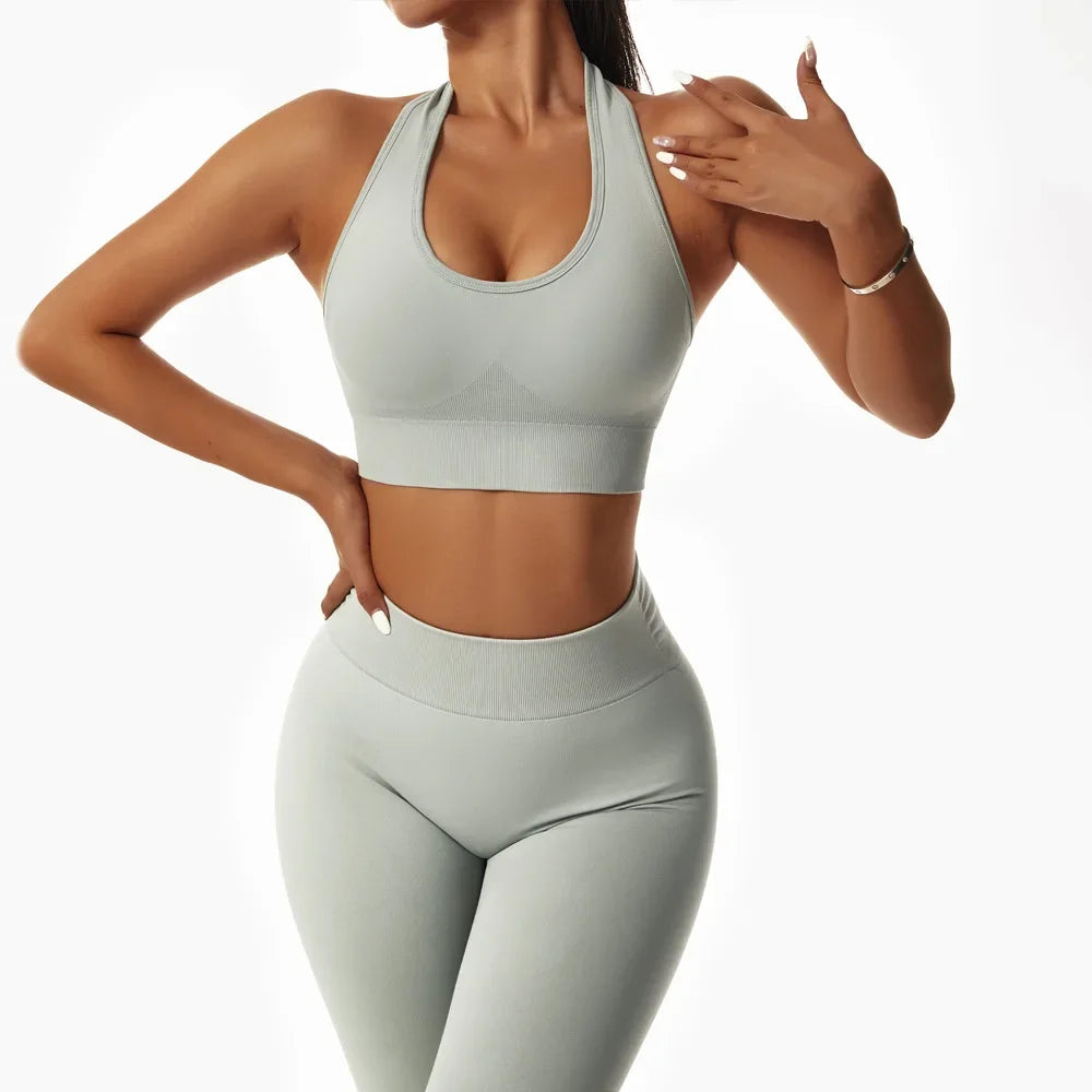 Neck Hanging Yoga Set - Sports Bra & High Waist Shorts