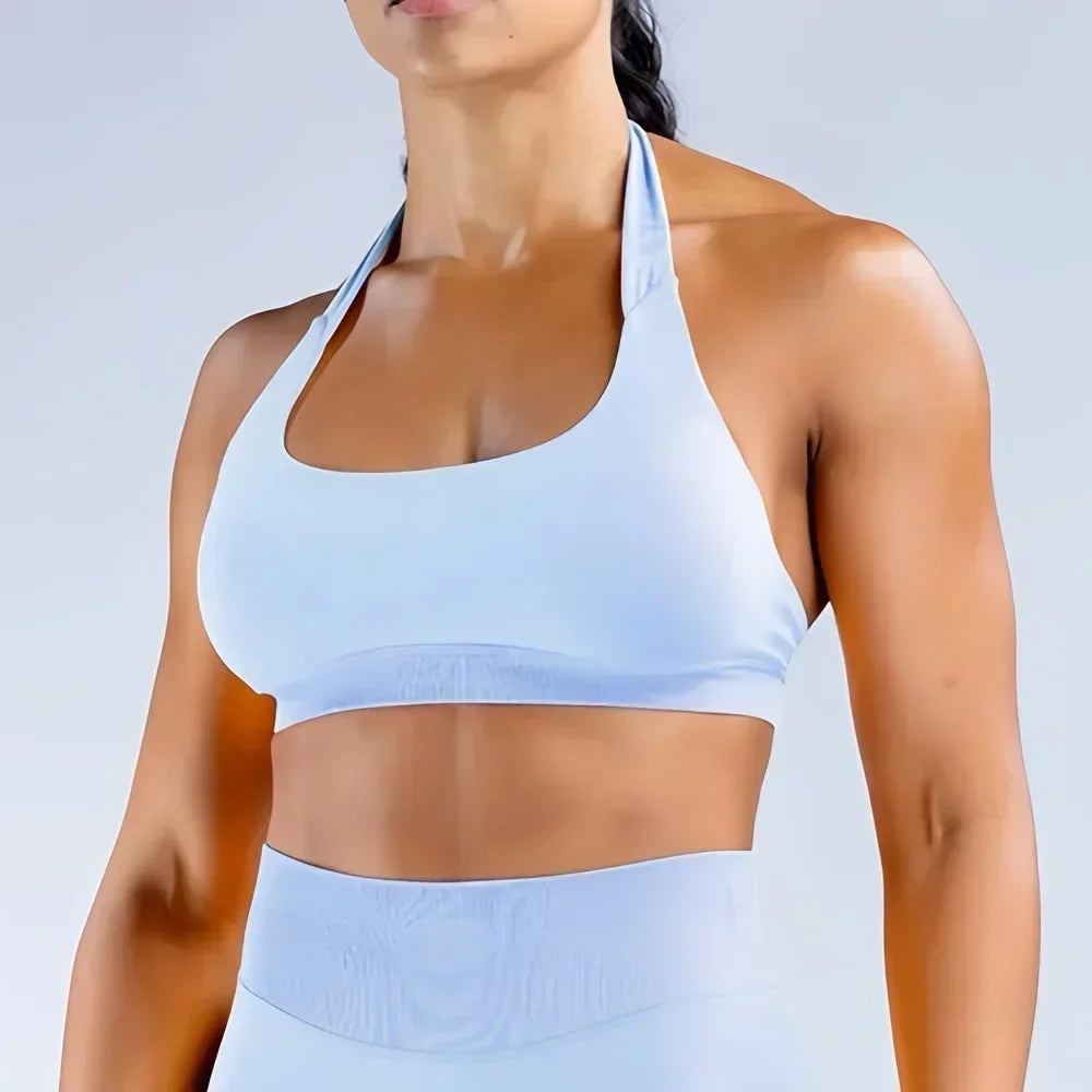 Seamless Halter Sports Bra – Open Back Yoga Top
