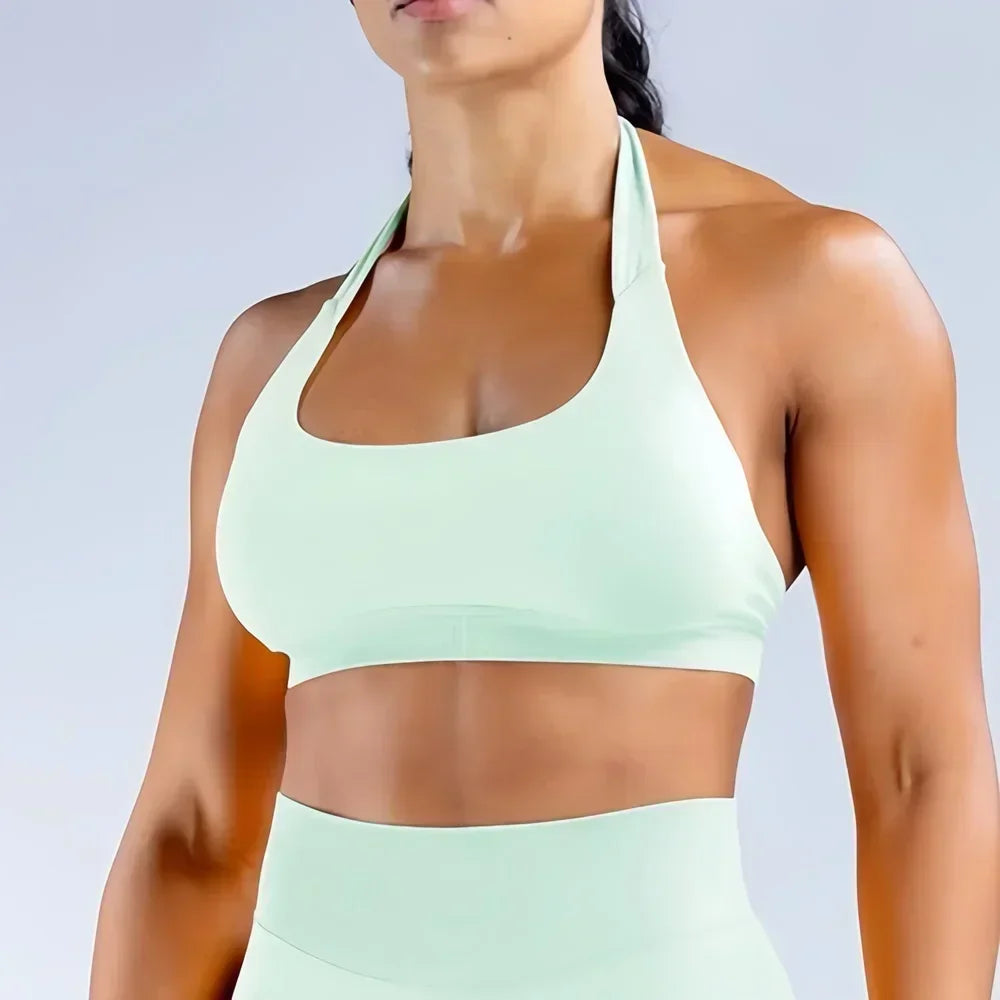 Seamless Halter Sports Bra – Open Back Yoga Top
