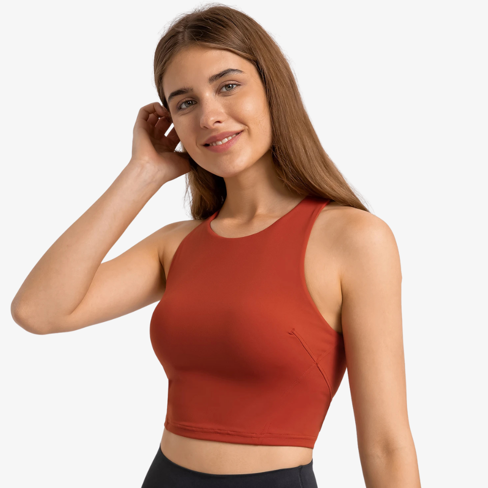 Women's High Neck Crop Sports Tank – Built-in Bra