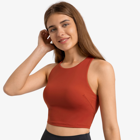 Women's High Neck Crop Sports Tank – Built-in Bra