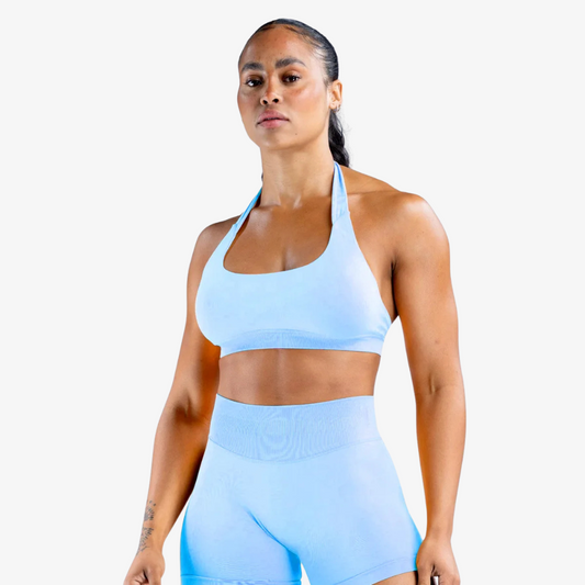 Seamless Halter Sports Bra – Open Back Crop Top